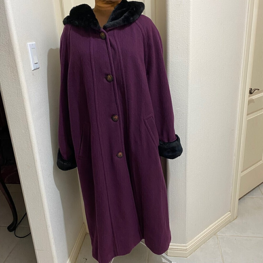 LL Bean Vintage Made in USA Plum Wool Alpaca Blend Long Winter Coat Size XL P